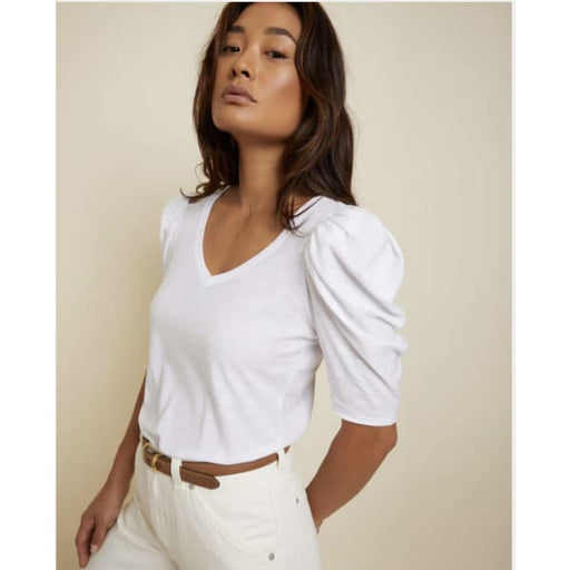 JILLIAN BOLD SHOULDER V NECK White - Clothing & Accessories