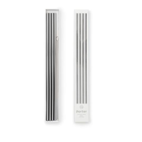 10in metal straws -set of 4 with cleaner - silver - Home & Gift